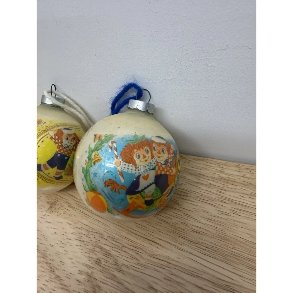 2 Vintage Christmas Ornaments Corning Bobbs-Merrill‎ Co. Raggedy Ann & Andy #14